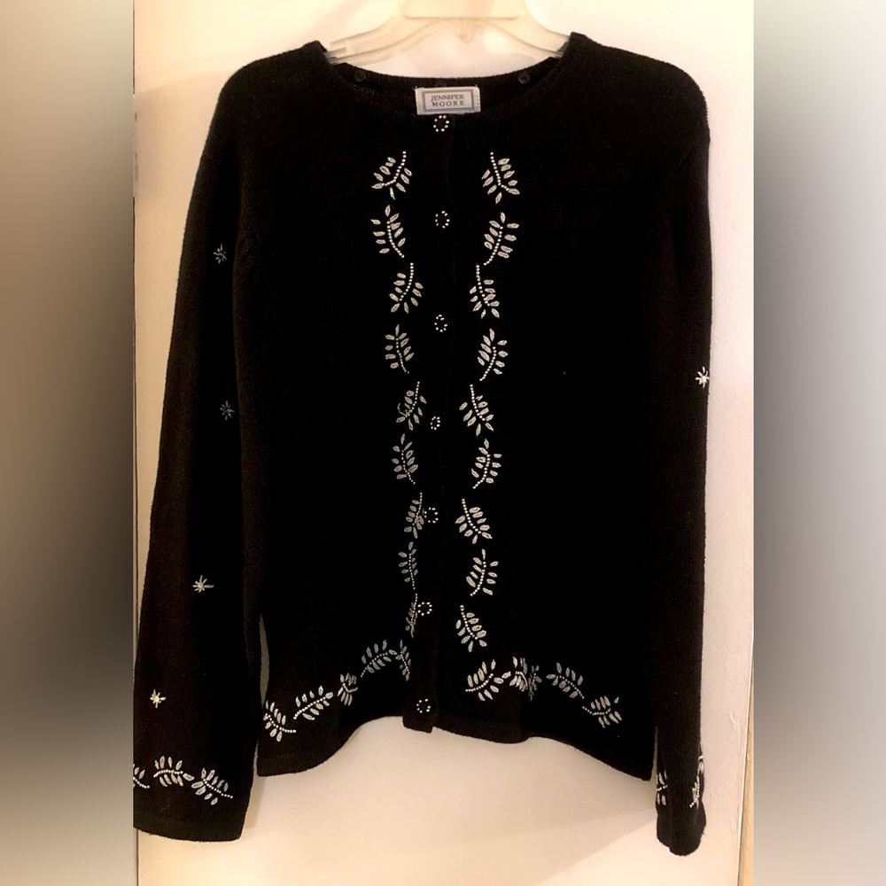 Jennifer Moore Vintage Beaded Cardigan/Scarf Two Piece Sweater Set